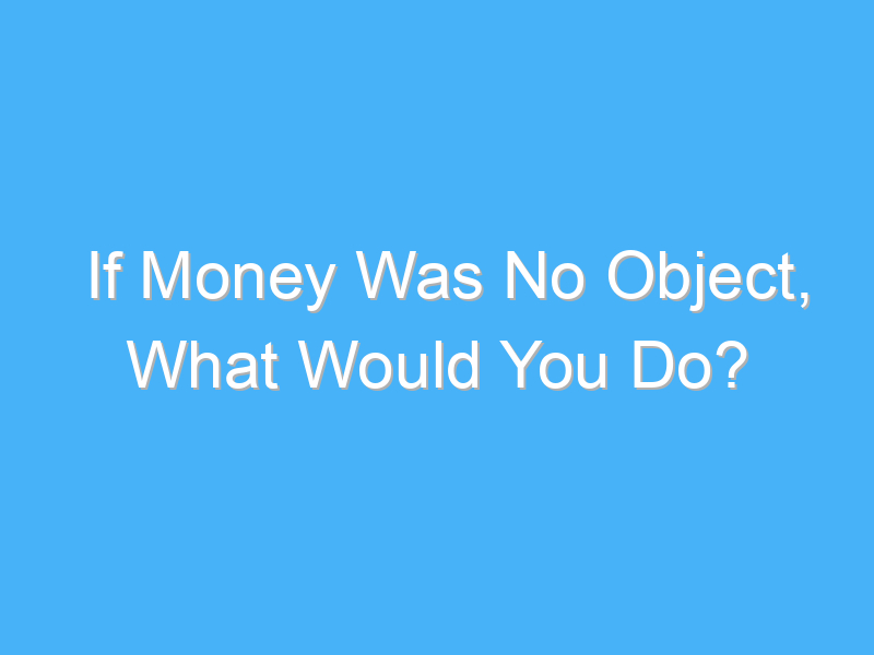 if money was no object what would you do 832